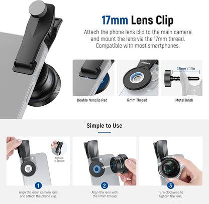 NEEWER 58mm Telephoto Lens with 17mm Threaded Phone Camera Lens Clip, 6 Elements in 5 Groups 2X Magnification Compatible with iPhone Android Samsung for Portrait Photography, LS-71