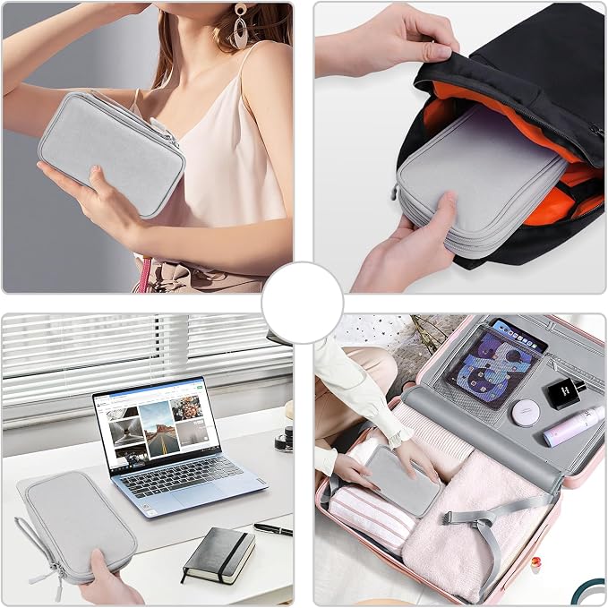 Electronics Organizer Travel Case,Cable Tech Organizer Bag,Medium Size Water Resistant Double Layers Pouch Carry Case for Cord,Phone,Charger,Earphone,Travel Accessories Essentials for Men,Grey