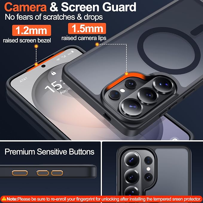 MOZOTER for Samsung Galaxy S26 Ultra Case with Magnetic,[Compatible with MagSafe][12Ft Military Dropproof][2*Screen Protector] Translucent Anti-Slip Back Slim Shockproof Case for S26 Ultra-Black | [12Ft Military Dropproof][2*Screen Protector]Translucen...