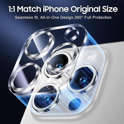 UniqueMe Compatible for 3 Pack iPhone 15 Pro/iPhone 15 Pro Max Camera Lens Protector, [Drop Protection] [Case Friendly] 9H Tempered Glass Camera Cover Screen [2023 New Version] - Silver