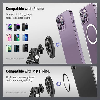 NEEWER Magnetic Phone Tripod Mount Adapter with 1/4" Holes Compatible with iPhone MagSafe Selfie Stick for 15 Pro Max 15 Plus 14 13 12 Pro Max Mini, Phone Holder for Ring Light Video Recording, PA010