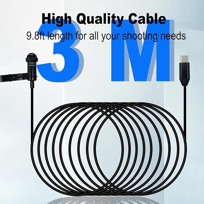 Type C Lavalier Microphone Compatible with iPhone 17/16/15 Pro Max,for Galaxy S25 S24 S23 S22 S21 Smartphone USB C Android Devices, iPad 10 iPad Pro Air 5 4 Computers PC for Live Streaming,3M