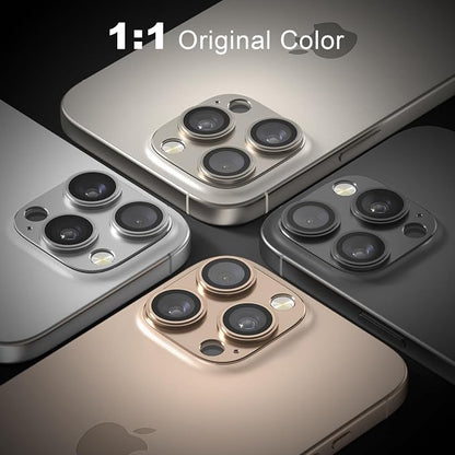 Camera Lens Protector for iPhone 14/15/16 Pro & Pro Max, Tempered Glass Camera Cover Lens Aluminum Alloy Metal matte Case, for iphone 15 pro max camera lens protector, Gold