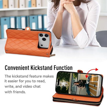 Rssviss Crossbody Case for iPhone 17 Pro Max Case Wallet, RFID Blocking Leather with Card Holder Kickstand, Handbag Zipper Flip Cover with Wrist Strap for iPhone 17 Pro Max Men Women 6.9", Orange