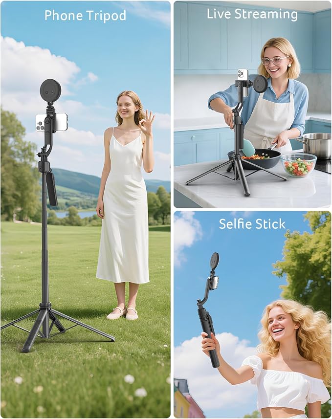 Acer Gadget Auto Face Tracking Tripod for iPhone/Cell Phone/Android/Camera with Light and Remote, 64", No App, 360°Rotating Tripod Selfie Stick for Tiktok YouTube Vlog Live Streaming Video Recording