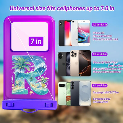 Personalized Initial Waterproof Phone Pouch Case - IPX8 Cellphone Dry Bag with Lanyard for iPhone 16/15/14/13/12 Pro Max (6.1–6.9"), Beach & Cruise Ship Essentials with Monogrammed Design (Purple, R)