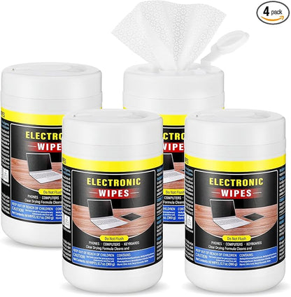 4 Pack 240 Count Electronic Wipes Screen Cleaner Wipes for Computer Laptop Monitor Lens Phone TV Screens Keyboard Cleaning