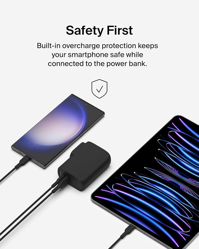 Belkin Hybrid Power Bank 5K + Wall Charger 25W - 2-in-1, Portable Battery w/USB-C Port & USB-A Port - Travel Essential - Apple iPhone 17, Air, Pro, Pro Max, AirPods, Apple Watch - Black