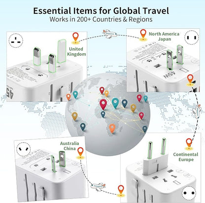 Realmade 45W International All-in-One Travel Adapter, 2C+2A GaN Tech White | All-in-one international power adapter, travel essential for US EU UK overseas trips