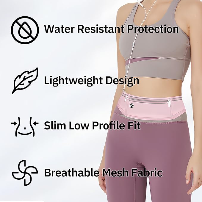 Running Belt with 500ml Water Bottle Holder Slim Waist Pack Fanny Pack Phone Holder Water Resistant Reflective Adjustable Elastic Strap Lightweight Capacity Running Waist Bag (Pink)