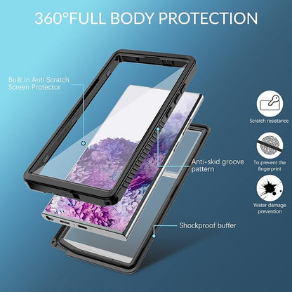 for Samsung Galaxy S23 Ultra Case, IP68 Waterproof Dustproof Case, [Built-in Screen Protector] Full Body Heavy Duty Rugged Phone Cover for Galaxy S23 Ultra 6.8 Inch Black