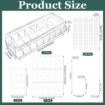ProSuites Cable Organizer Box with Lid, 3 Pcs Clear Cord Storage Organizer with 30 Cable Ties 62 Cable Labels, Charger Organizer for Office Desk Drawer Organizers and Accessories