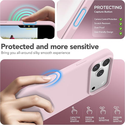 GONEZ Magnetic for iPhone 17 Pro Case, Compatible with MagSafe, [Screen Protector + Camera Lens Protector], Liquid Silicone Anti-Scratch Shockproof Protective Phone Case 6.3 inch, Pastel Pink