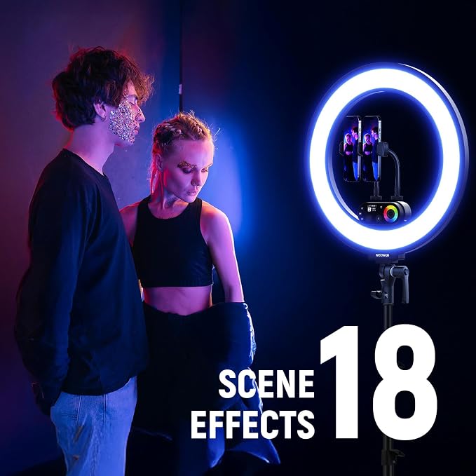 NEEWER RL45C 18" Edge Lit 45W RGB LED Ring Light with Phone Tripod Stand Remote CRI95+ 3100lux/0.5m 2500K–10000K 360° Full Colors App/2.4G Control Compatible with iPhone Selfie Makeup Video Recording