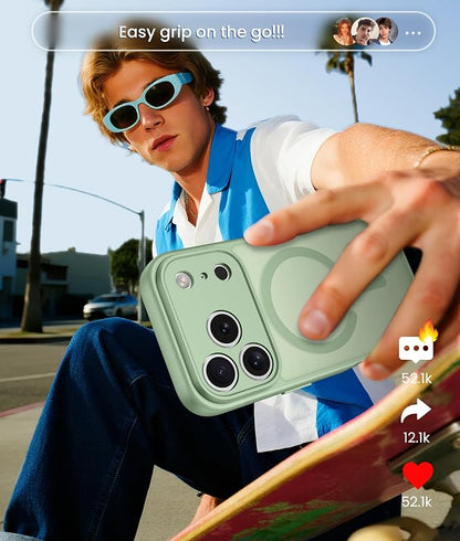 FNTCASE for iPhone 17 Pro Max Case: [Compatible with Magsafe] Translucent Matte Cases with [Full Camera Protection] [Screen Protector] Military Grade Shockproof Protective Phone Cover - Light Moss