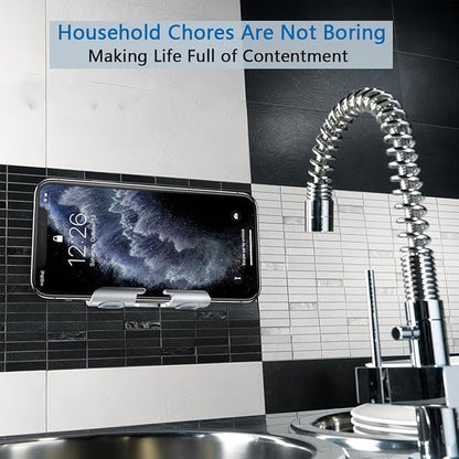 Shower Phone Holder with 2PCS Adhesive Stickers,Wall Mount Phone Stand for Bathroom,Kitchen,Office and More,Compatible with Smartphone (Silver－Gray)