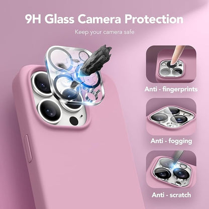 GONEZ for iPhone 15 Pro Max Case Silicone, Compatible with Magsafe, 2X Camera Protector + 2X Screen Protector, Soft Anti-Scratch Microfiber Lining, Liquid Silicone Shockproof Phone Cover,Blackcurrant