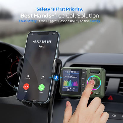 Nulaxy Bluetooth FM Transmitter for Car, Wireless Car Bluetooth Adapter with Big Color Screen, Support QC3.0 Fast Charging, Hands-Free Call, MP3 Music Player BASS&TRE Booster, TF Card AUX-KM28 Green