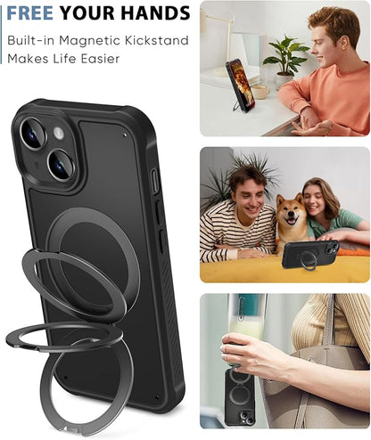 for iPhone 15 Plus Case, Built-in Magnetic & Seamless Stand, [Compatible with Magsafe] Protective Shockproof Phone Case, Scratch-Resistant Matte Back Slim Cover for 6.7 Inch - Black
