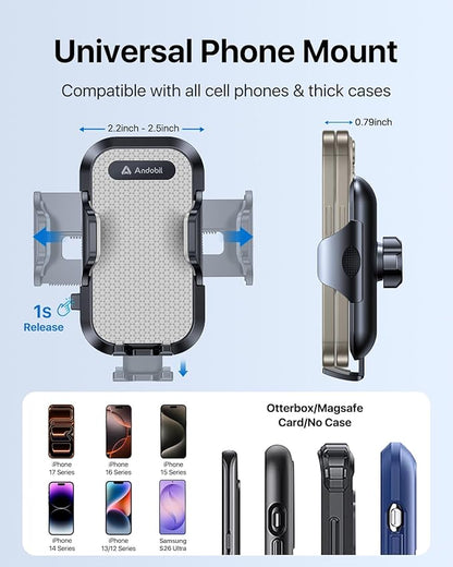 andobil 2026 Upgraded Car Phone Holder Mount for Vent, Military Sturdy Metal Clip Air Vent Phone Holder for Your Car Easy Used Cell Phone Car Mount for iPhone 17 16 15 14 13 12 Pro Max Samsung Grey