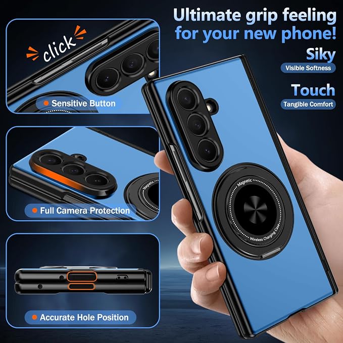 Hekodonk for Galaxy Z Fold 8 Ultra Case with 360 Rotatable Stand,[Compatible with MagSafe][Front Screen Protector],Magnetic Ring Holder with Hinge Protective Case for Samsung Z Fold 8 Ultra,Blue
