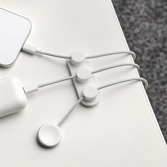 Wrap-It Storage MagnaDock Magnetic Cable Holder - 2-Pack (White) - Adhesive Cable Clips Cord Organizer Desktop Cord Holder for Nightstand Desk Cable Management