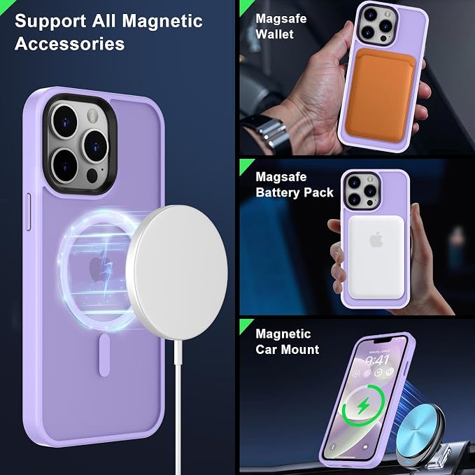 MOCCA Strong Magnetic for iPhone 12 Pro Max Case,[Compatible with Magsafe][Glass Screen Protector+Camera Lens Protector] Slim Thin Shockproof Cover Phone Case for iPhone 12 Pro Max 6.7", Light Purple