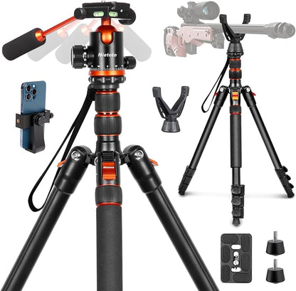 68" Ball Head Camera Tripod & Monopods, 360° Smooth Rotation V-Yoke Rifle Shooting Tripod & Hunting Stick, Heavy Duty Tripod for Camera and Outdoor Hunting with 16.5" Min Size and Carry Bag