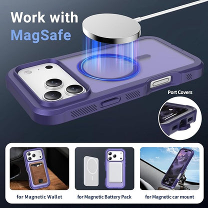 jaroco Magnetic for iPhone 17 Pro Max Case, [Compatible with MagSafe][Military Grade Drop Protection][Heavy Duty Protection][Non-Slip][Shockproof] 2-Layer Durable Bumper Phone Case 6.9''-Dark Purple