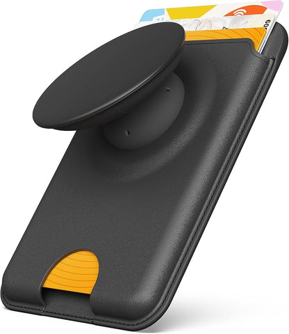 Sinjimoru for MagSafe Phone Grip, Compatible with MagSafe wallet, Soft Magnetic Finger Grip, with 3 Card Holder for iPhone, M-Tap Tok Wallet Black