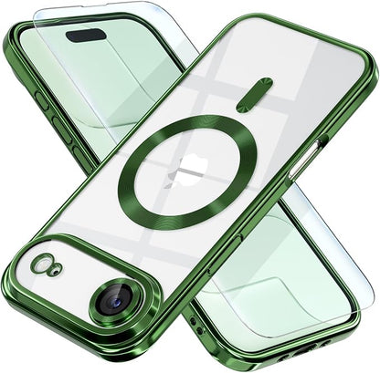 Misea Magnetic for iPhone 17 Air Case Compatible with MagSafe [Never Yellowing] [Military Grade Drop Protection] Full Camera Lens Protector Plating Soft Clear Phone Case for Women, Green
