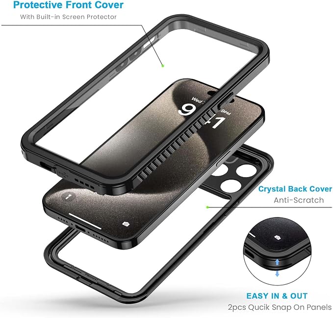 Lanhiem Magnetic for iPhone 15 Pro Max Case, Waterproof Shockproof Dustproof [Built in Screen Protector] [Compatible with MagSafe], 360 Full Body Phone Case for iPhone 15 Pro Max - 6.7” (Black)