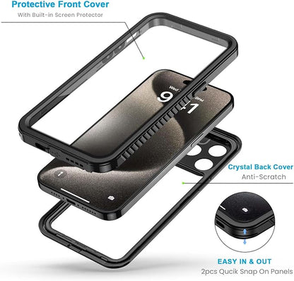 Lanhiem Magnetic for iPhone 15 Pro Max Case, Waterproof Shockproof Dustproof [Built in Screen Protector] [Compatible with MagSafe], 360 Full Body Phone Case for iPhone 15 Pro Max - 6.7” (Black)