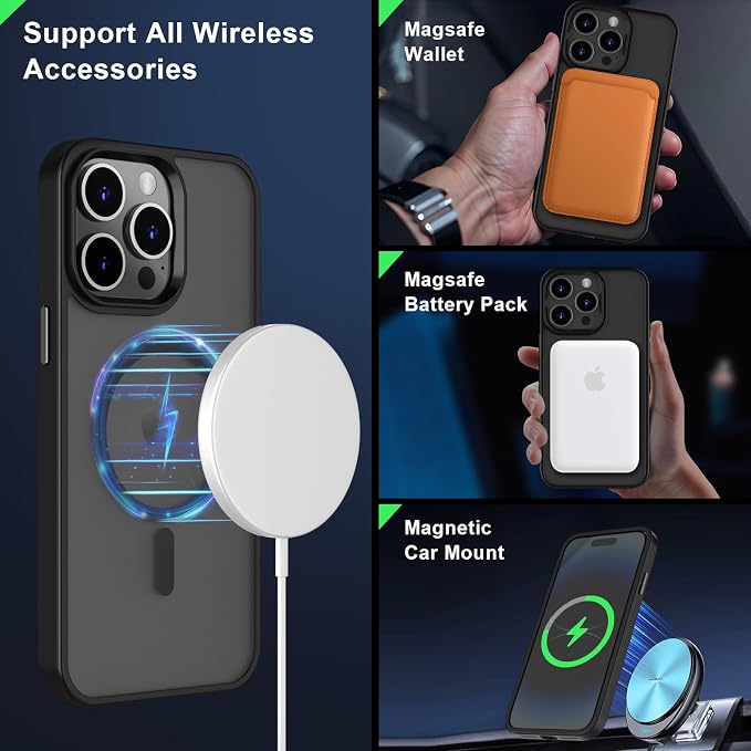 MOCCA Strong Magnetic for iPhone 14 Pro Max Case [Compatible with Magsafe] [10FT Military Grade Protective] Translucent Matte Slim Shockproof Case for iPhone 14 Pro Max 6.7" -Black