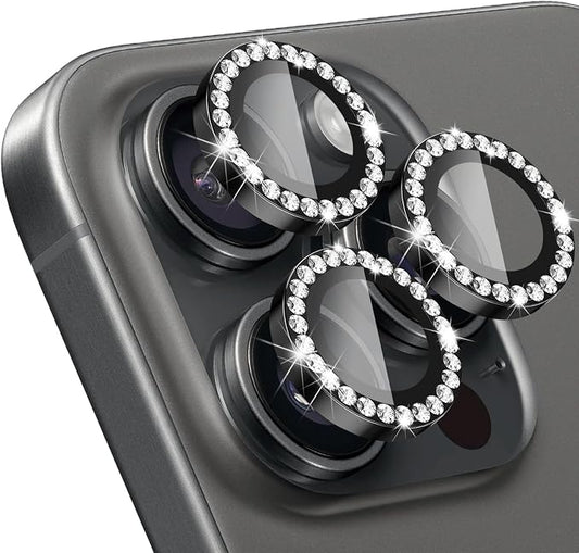 ShinKin Camera Lens Protector for iPhone 16 Pro/iPhone 16 Pro Max, Glitter Camera Cover, 9H Tempered Glass Individual Metal Ring Camera Protector for iPhone 16 Pro/16 Pro Max (Diamond - Black)