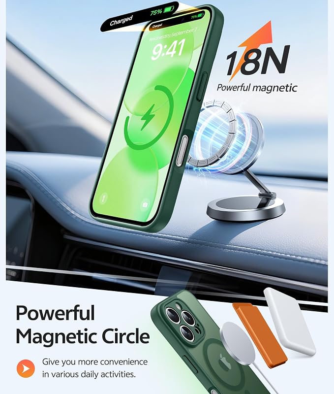 FNTCASE for iPhone 16 Pro Max Case: [Compatible with Magsafe] Translucent Matte Cases with [Full Camera Protection] [Screen Protector] Military Grade Shockproof Protective Phone Cover - Green