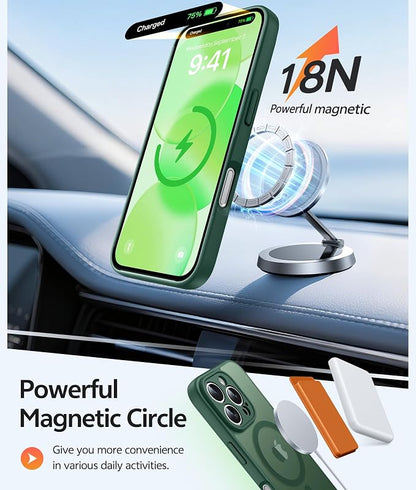 FNTCASE for iPhone 16 Pro Max Case: [Compatible with Magsafe] Translucent Matte Cases with [Full Camera Protection] [Screen Protector] Military Grade Shockproof Protective Phone Cover - Green