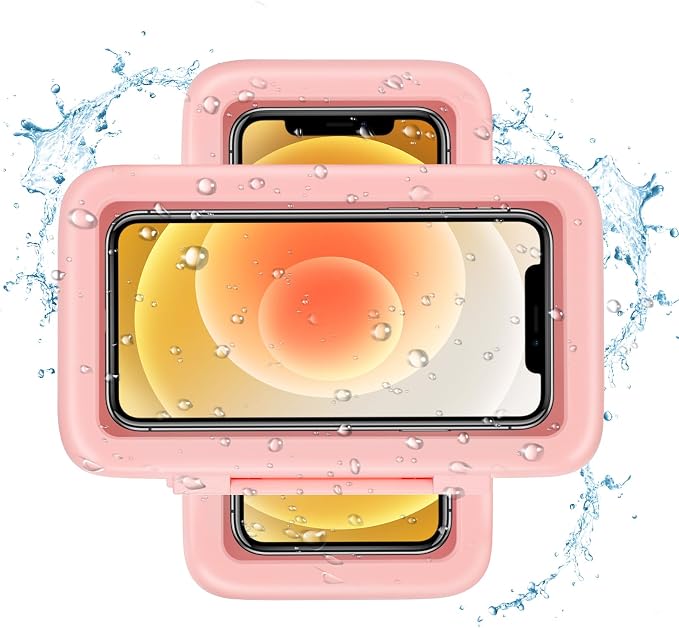 KUNSLUCK Shower Phone Holder Waterproof, 480° Rotation Shower Phone Mount, Anti-Fog HD Sensitive Touch Screen Phone Holder for Shower, Bathtub, Compatible with 4.7" - 6.8" Cell Phones（Romantic Pink ）