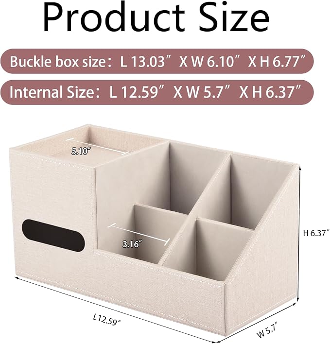 Plus Size Tissue Box Cover-Square Linen Tissue Cover with Side Storage and Tray,Modern Makeup Organizer,Leather Tissue Holder Decorative Cube Organizer for Living Room Vanity NightStand Office,Beige