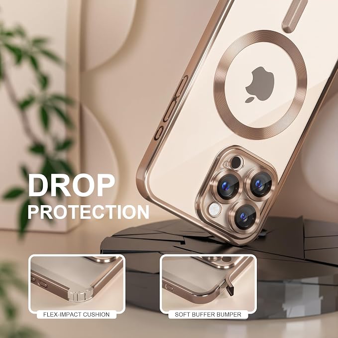 Misea Magnetic for iPhone 16 Pro Case Compatible with MagSafe [Never Yellowing] [Military Grade Drop Protection] Full Camera Lens Protector Plating Soft Clear Phone Case for Women 6.3", Desert