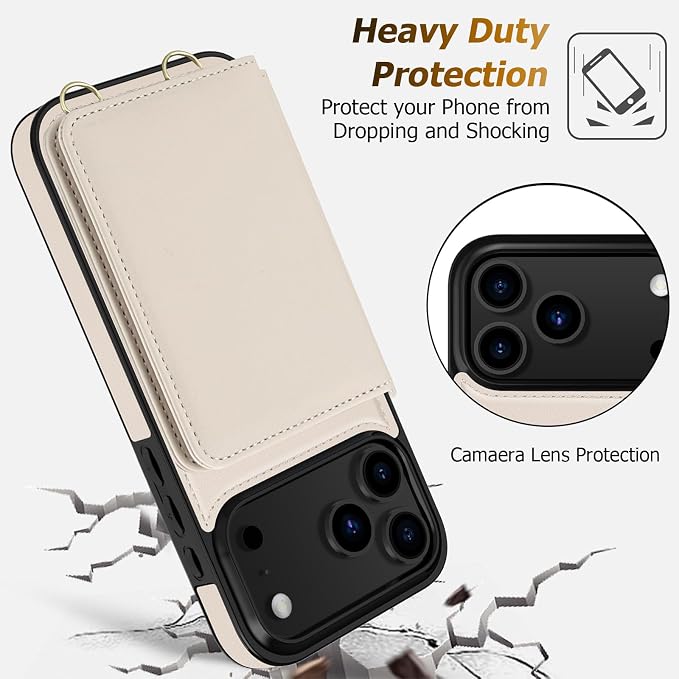 LOHASIC for iPhone 17 Pro Max Case Wallet with Detachable Crossbody Strap & Wrist Lanyard, RFID Blocking, 4 Card Slots 2 Cash Pockets, Leather Case with Card Holder for Women Girls, Ivory White