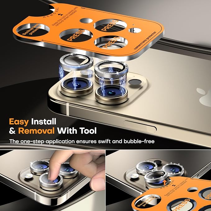 Camera Lens Protector for iPhone 17 Pro Max/17 Pro/16 Pro Max/16 Pro/15 Pro Max/15 Pro/14 Pro Max/14 Pro, Tempered Glass Metal Individual Camera Cover[Anti-drop] Case Friendly-Glitter Natural