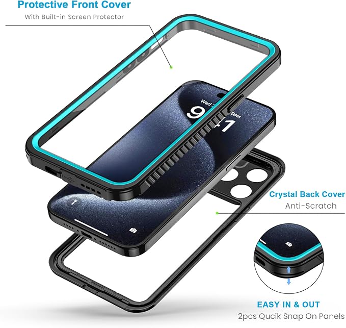 Lanhiem for iPhone 15 Pro Case, IP68 Waterproof Dustproof Shockproof Cases with Built-in Screen Protector, Full Body Protective Heavy Duty Rugged Phone Cover for iPhone 15 Pro - 6.1 inch (Blue)