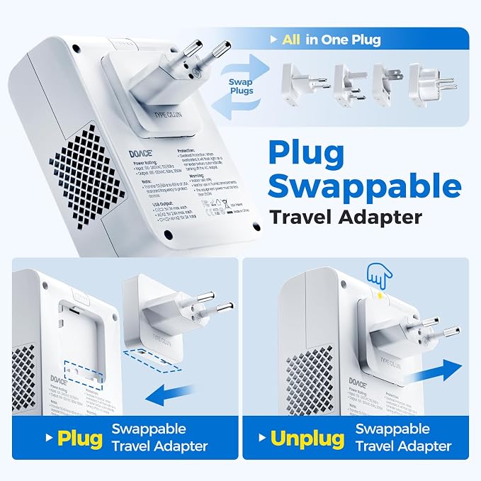 DOACE 220V to 110V Converter for European Travel - 6 in 1 350W Voltage Converter US to Europe, Power Converter Adapter Combo with PD Fast Chargers for Hair Straightener Shaver Toothbrush Laptop Phone