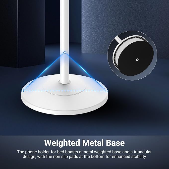 NEEWER Basics Phone Floor Stand with Horizontal Extension Arm, Adjustable Cell Phone Holder Clamp Mount Compatible with iPhone Samsung for Video Recording Bed Lying Down, Weighted Base, ST009 White