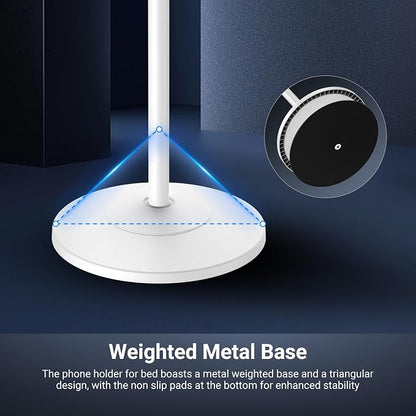 NEEWER Basics Phone Floor Stand with Horizontal Extension Arm, Adjustable Cell Phone Holder Clamp Mount Compatible with iPhone Samsung for Video Recording Bed Lying Down, Weighted Base, ST009 White