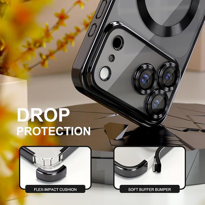 Misea Magnetic for iPhone 17 Pro Max Case Compatible with MagSafe [Never Yellowing] [Military Grade Drop Protection] Full Camera Lens Protector Plating Soft Clear Phone Case for Women, Black
