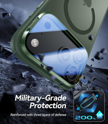 [Upgraded Full Camera Protection] for iPhone 17 Pro Max Case with Camera Cover Stand [Fit for MagSafe][10FT Mil-Grade Protection] Translucent Magnetic iPhone 17 Pro Max Phone Case, Green