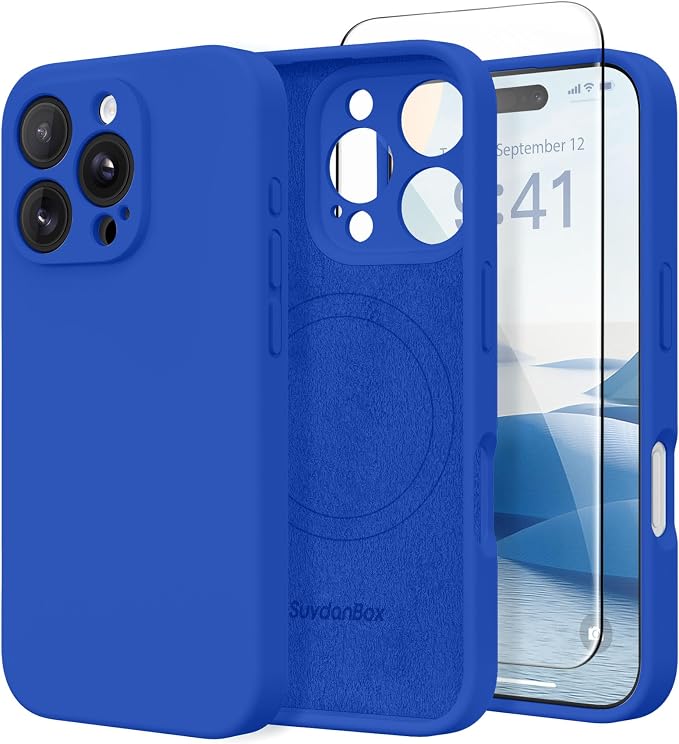 Magnetic for iPhone 16 Pro Max Case, Compatible with MagSafe, [Full Camera Protection][Screen Protector] Silicone Shockproof Protective Phone Case for iPhone 16 Pro Max 6.9", Klein Blue