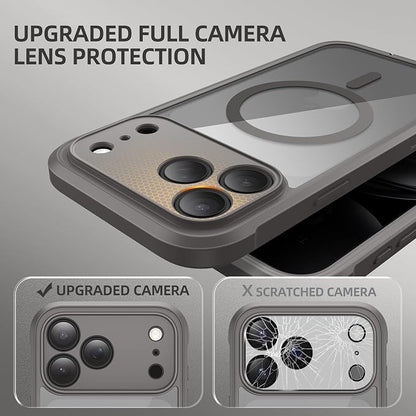 BERFY for iPhone 17 Pro Max Case, Compatible with MagSafe, Built-in Privacy Screen Protector, Camera Protection, Shockproof Full Body Phone Case 6.9", Clear Grey
